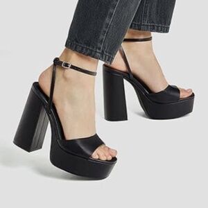 Modatope Black Y2K Bohemian Ankle Strap Chunky Platform Chunky Heels Size 7